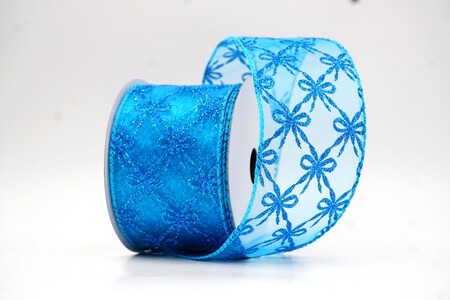 Lt. Blue Glitter Tied Bow Pattern Wired Ribbon_KW0460GC-12-213